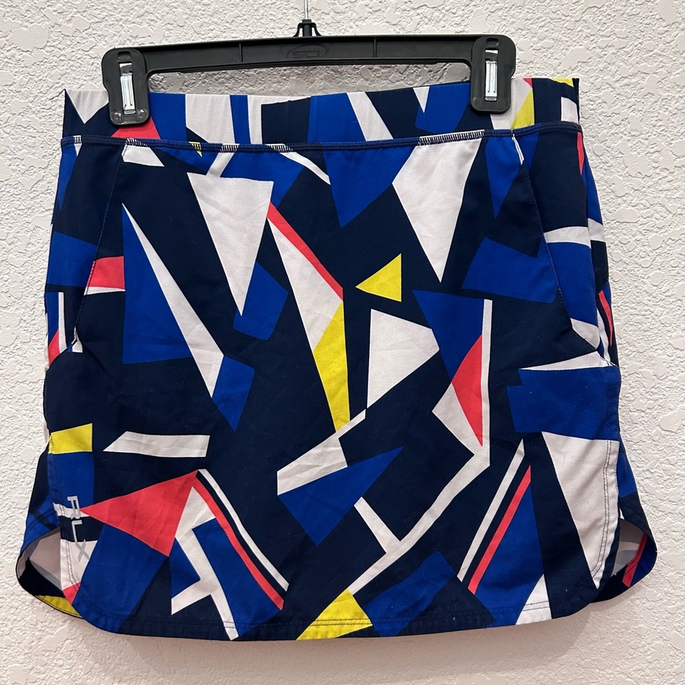 Geometric Print Skort in Blue, Red, and Yellow B3